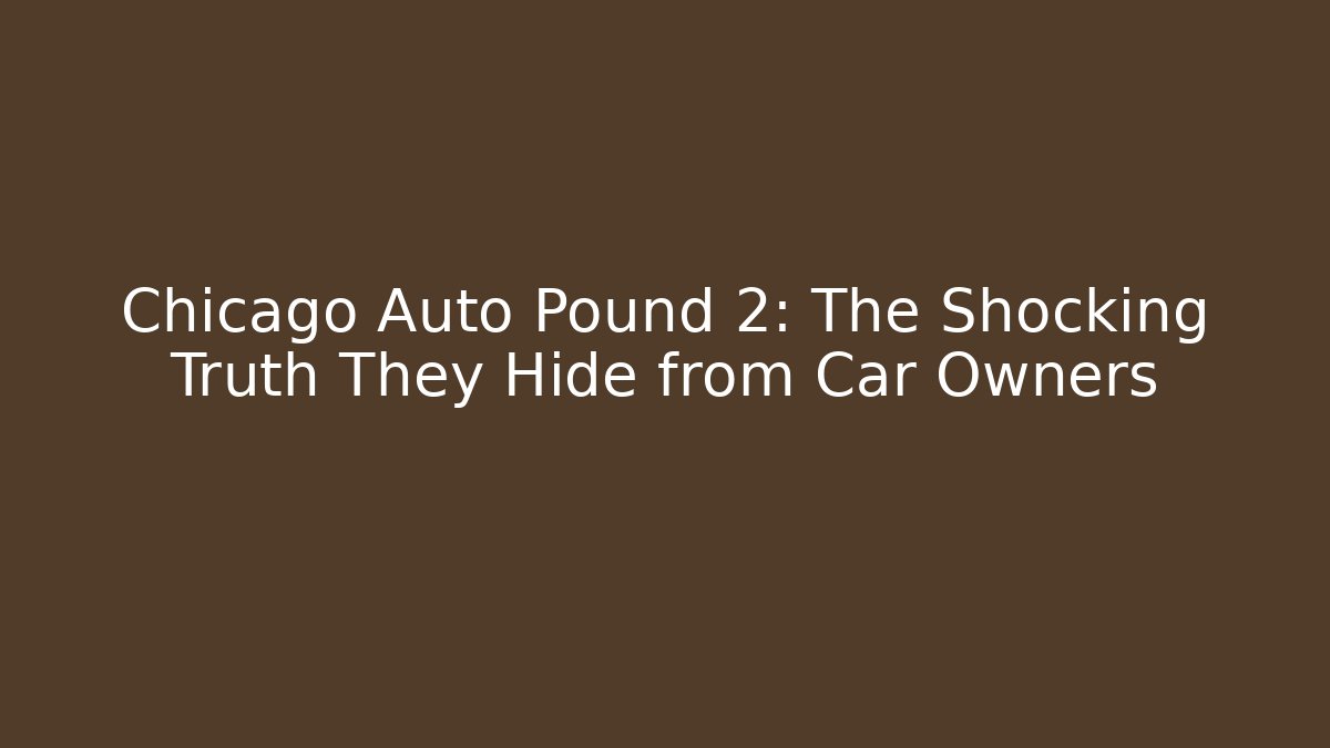 Chicago Auto Pound 2: The Shocking Truth They Hide from Car Owners