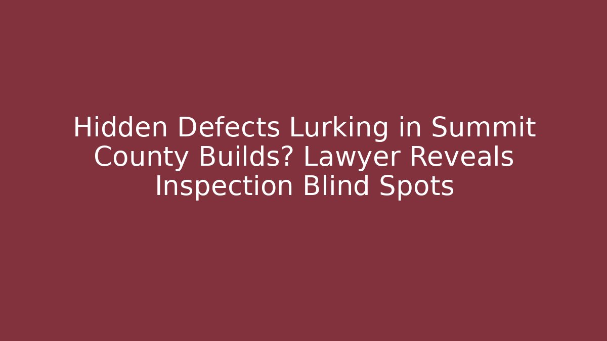 Hidden Defects Lurking in Summit County Builds? Lawyer Reveals Inspection Blind Spots
