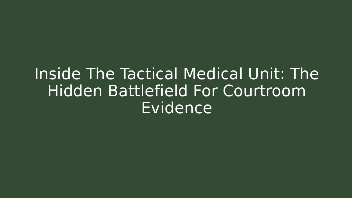 Inside The Tactical Medical Unit: The Hidden Battlefield For Courtroom Evidence