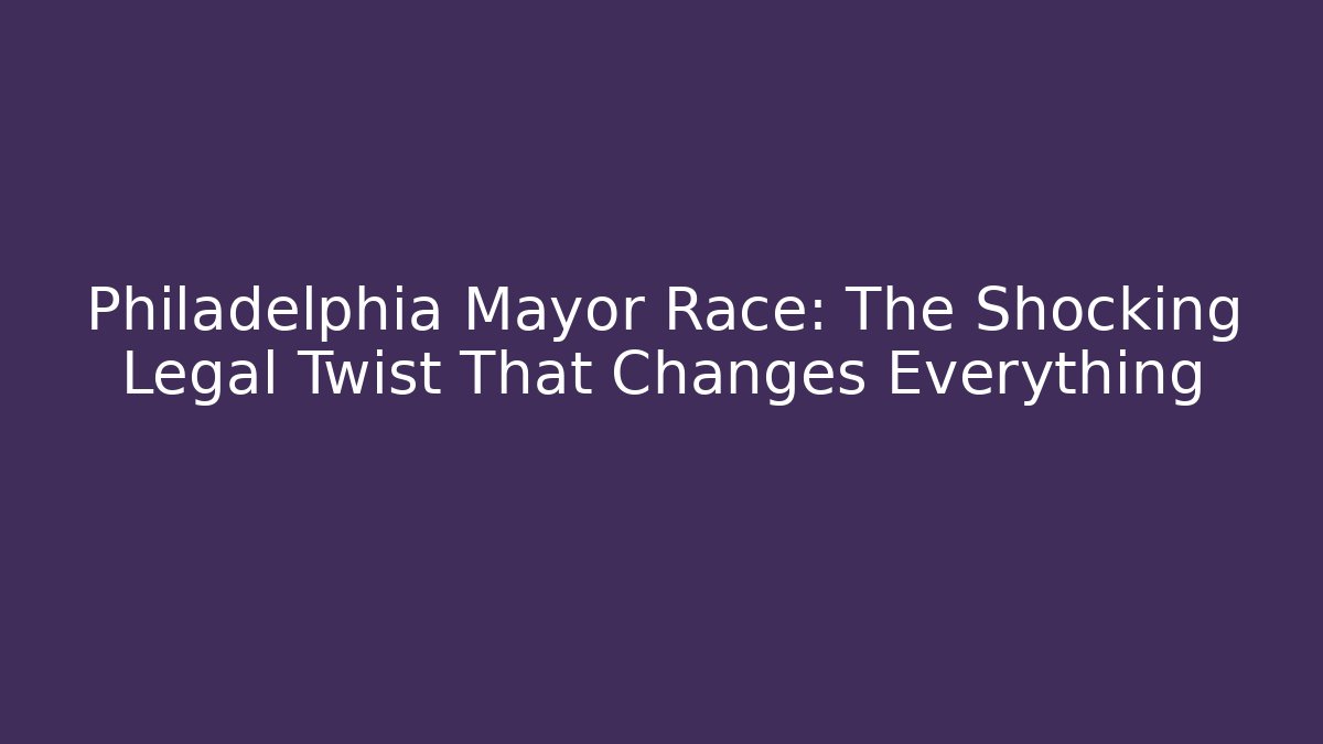 Philadelphia Mayor Race: The Shocking Legal Twist That Changes Everything