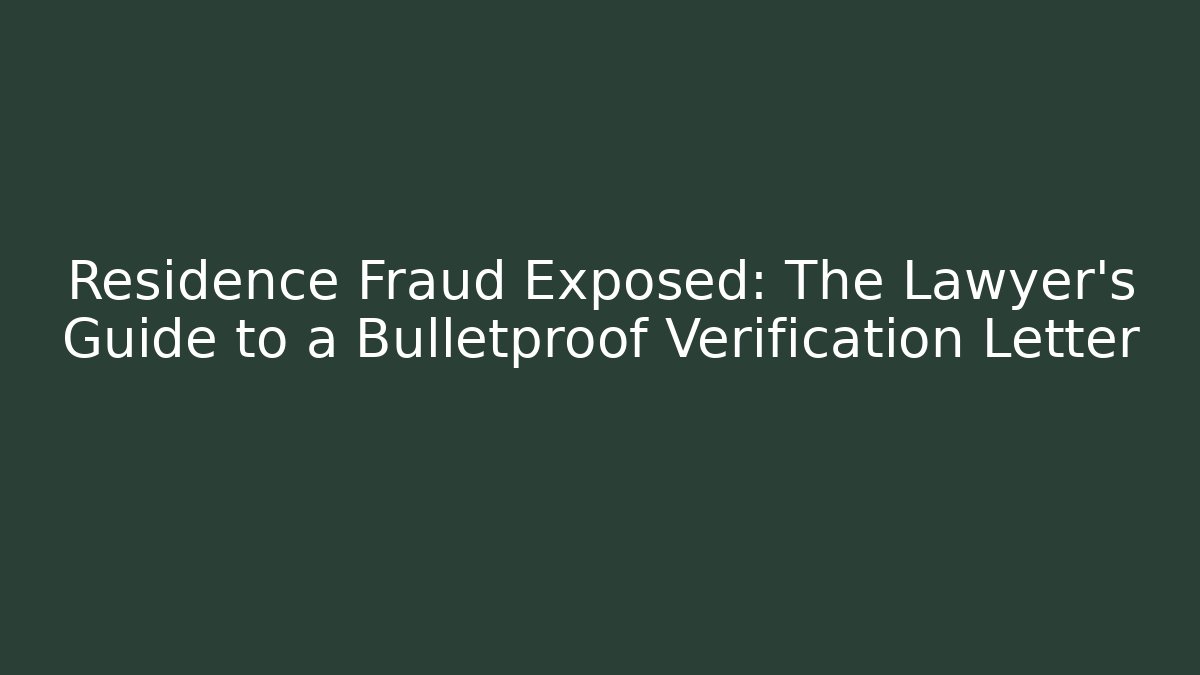 Residence Fraud Exposed: The Lawyer's Guide to a Bulletproof Verification Letter