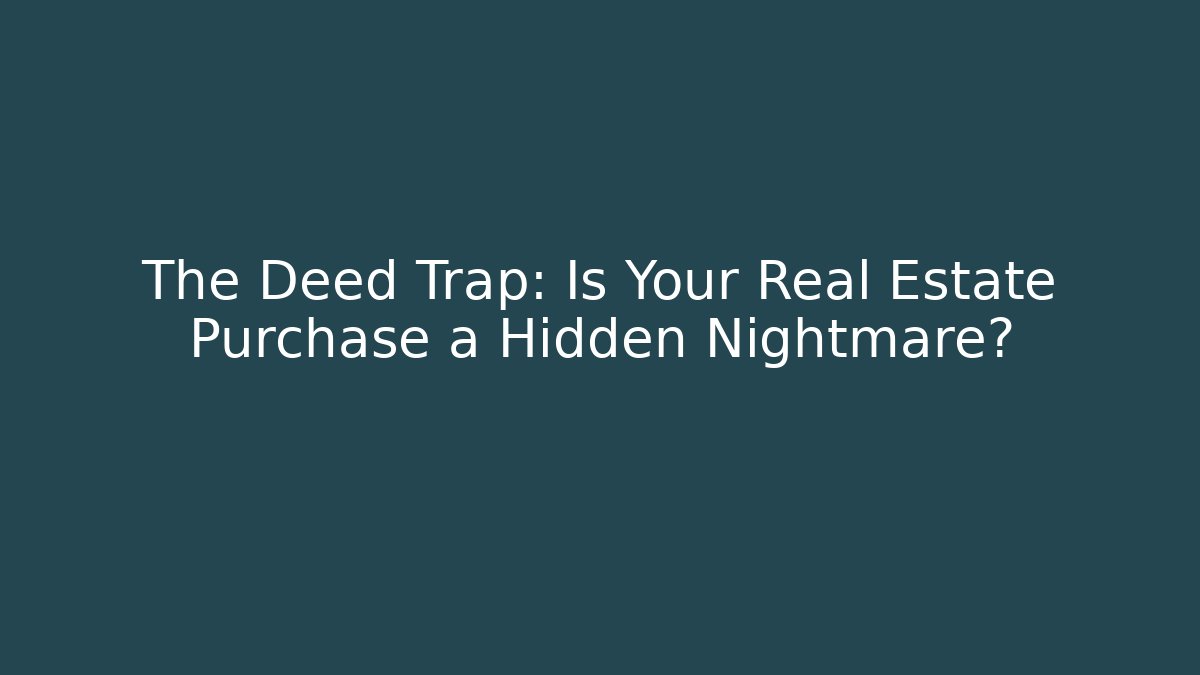 The Deed Trap: Is Your Real Estate Purchase a Hidden Nightmare?