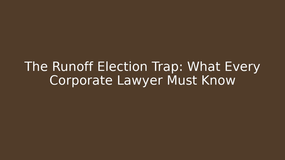 The Runoff Election Trap: What Every Corporate Lawyer Must Know